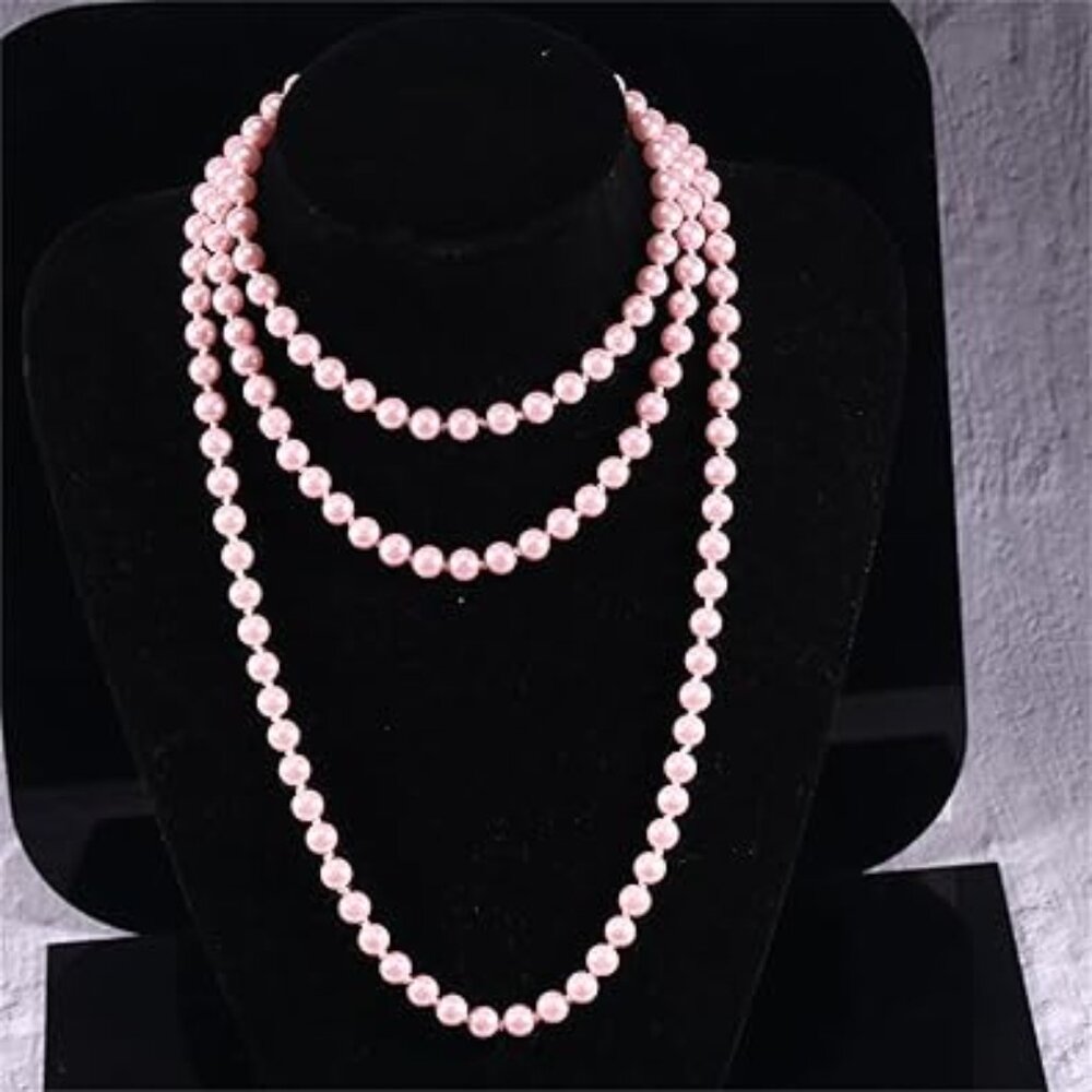 Stunning 1920s‎ Flapper Inspired Pink Pearl Necklace